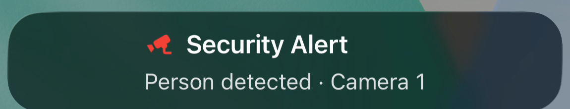 Security Alert Live Activity card with a red motion sensor icon